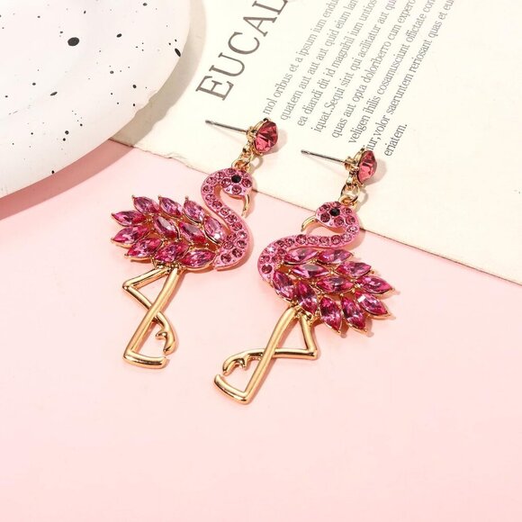Dazzling Rhinestone Flamingo Earrings - Perfect Summer Beach Jewelry Gift - Picture 4 of 6